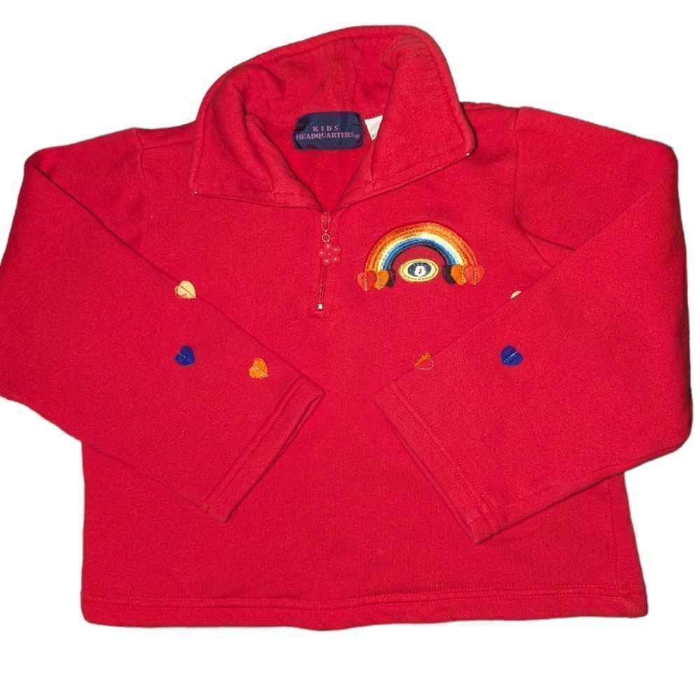 Vintage Kids‎ Headquarters red embroidered rainbow pullover sweatshirt